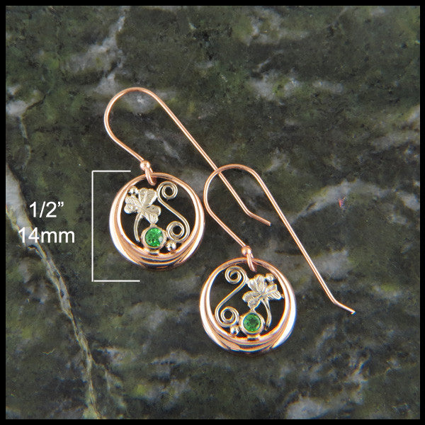 14K Rose and White Gold Celtic Drop earrings with Tsavorite Garnet