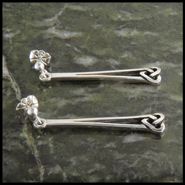 Heart knot ball drop earrings in Silver
