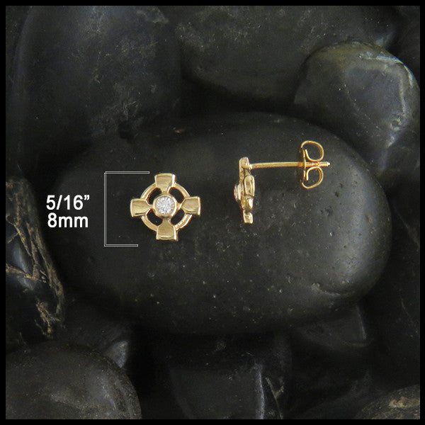 Gold Earrings Post Diamond Celtic Cross Stud Equal Arms