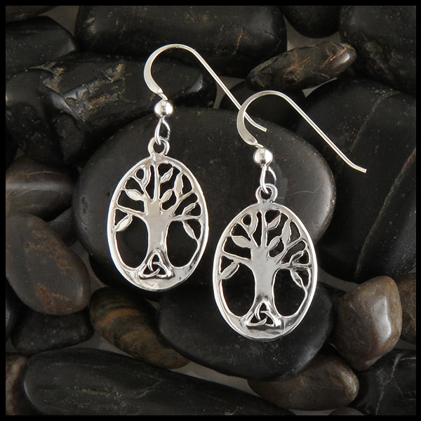 Family Tree Earrings with Celtic Trinity in Sterling Silver