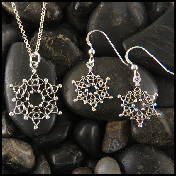 Celtic Snowflake Pendant and Earring Set in Sterling Silver