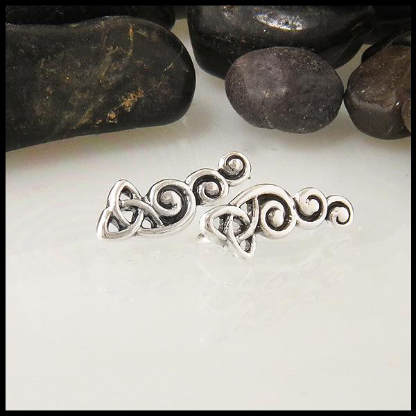 celtic trinity knot ear climbers in sterling silver
