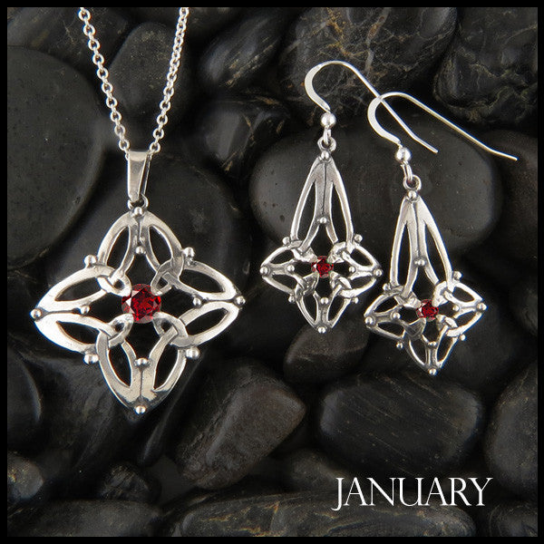 March Birthstone Celtic Trinity Star Pendant and Earring Set