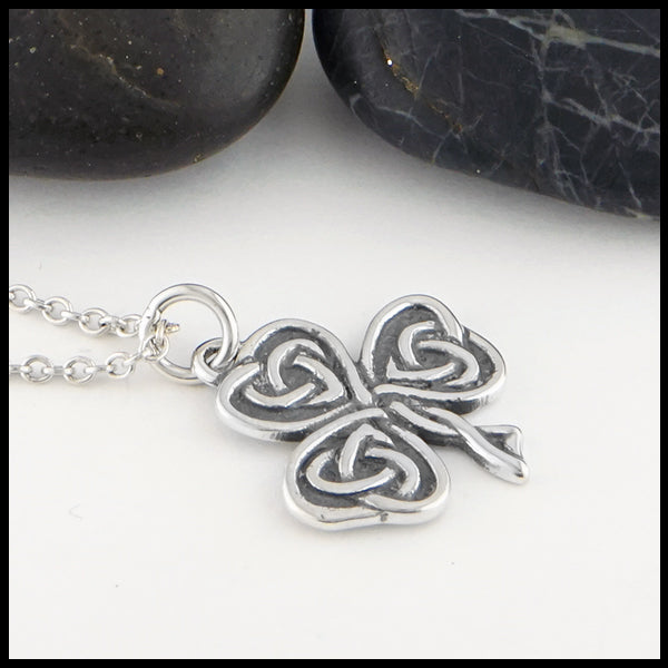 Celtic Shamrock Heart Knot Pendant and Earrings Set
