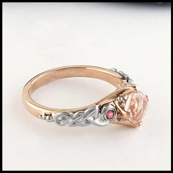 Moganite and Pink Tourmaline Ring in 14K Rose and white gold