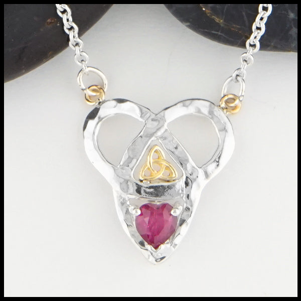Trinity Knot and Heart Shaped Ruby Necklace