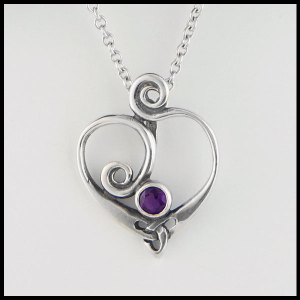 Spiral heart pendant in Sterling Silver with gemstones