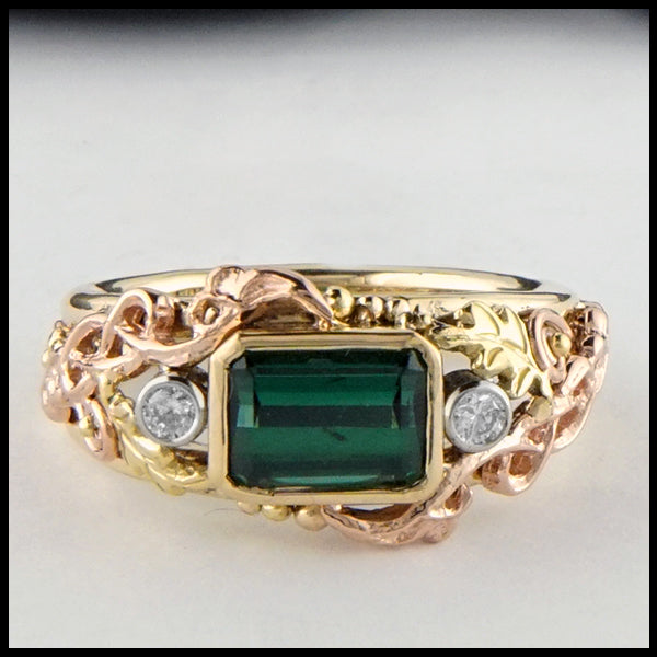 Green Tourmaline and Diamond Gold Custom Ring