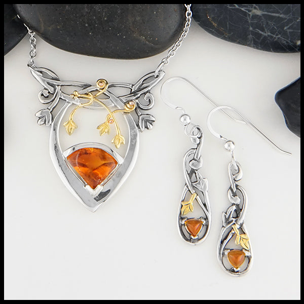 Citrine and Ivy Pendant and Drop Earrings Set