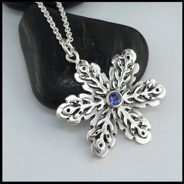 snowflake pendant with sapphire'