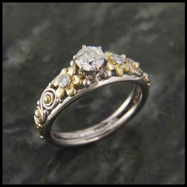 Floral Daisy and Diamond Custom Ring